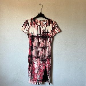 New York & Company-Mid Length Shift Dress-Black, Coral Pink & White-Size XS